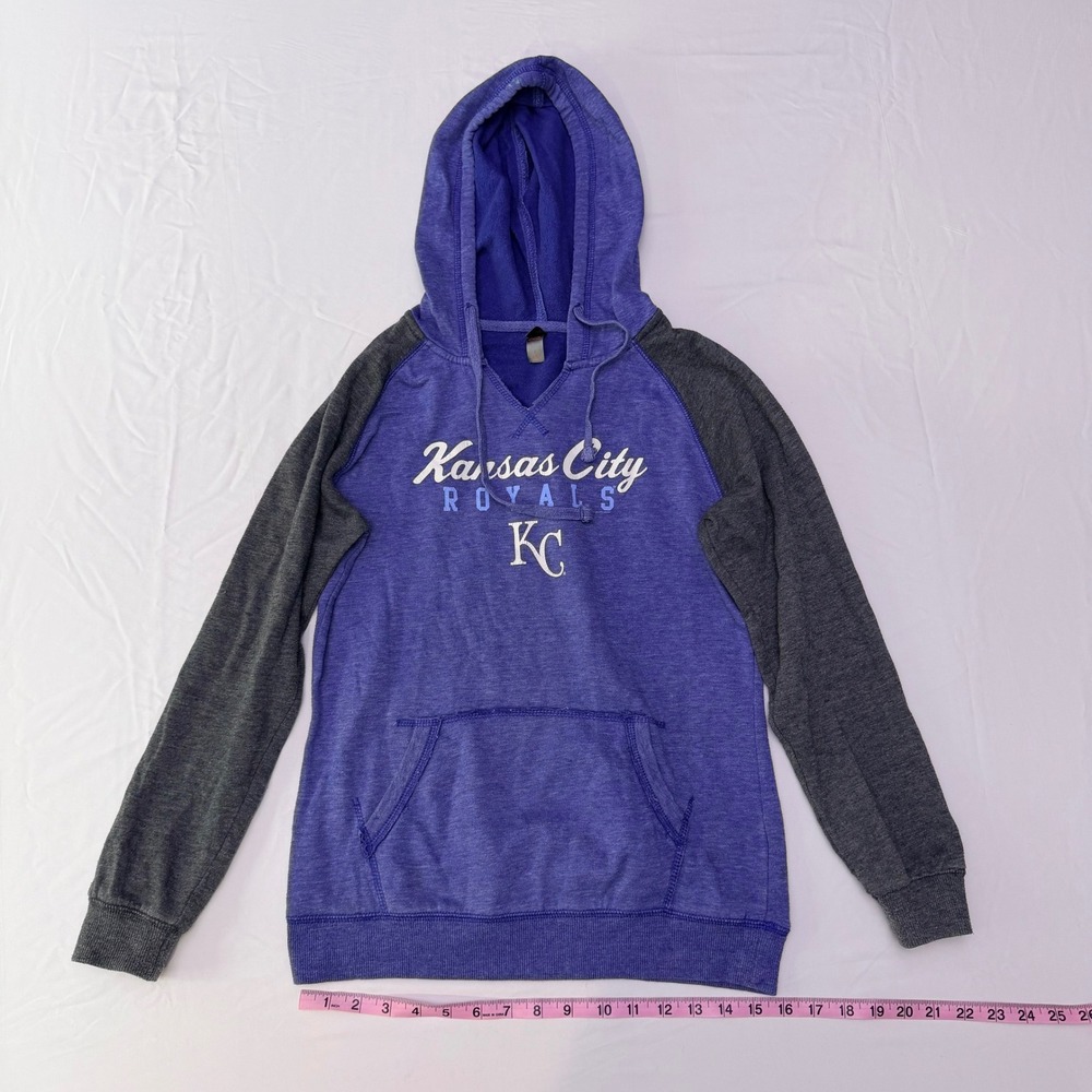 District Kansas City Royals Hoodie Womens Small Purple Gray Raglan Pullover KC - Picture 2 of 12
